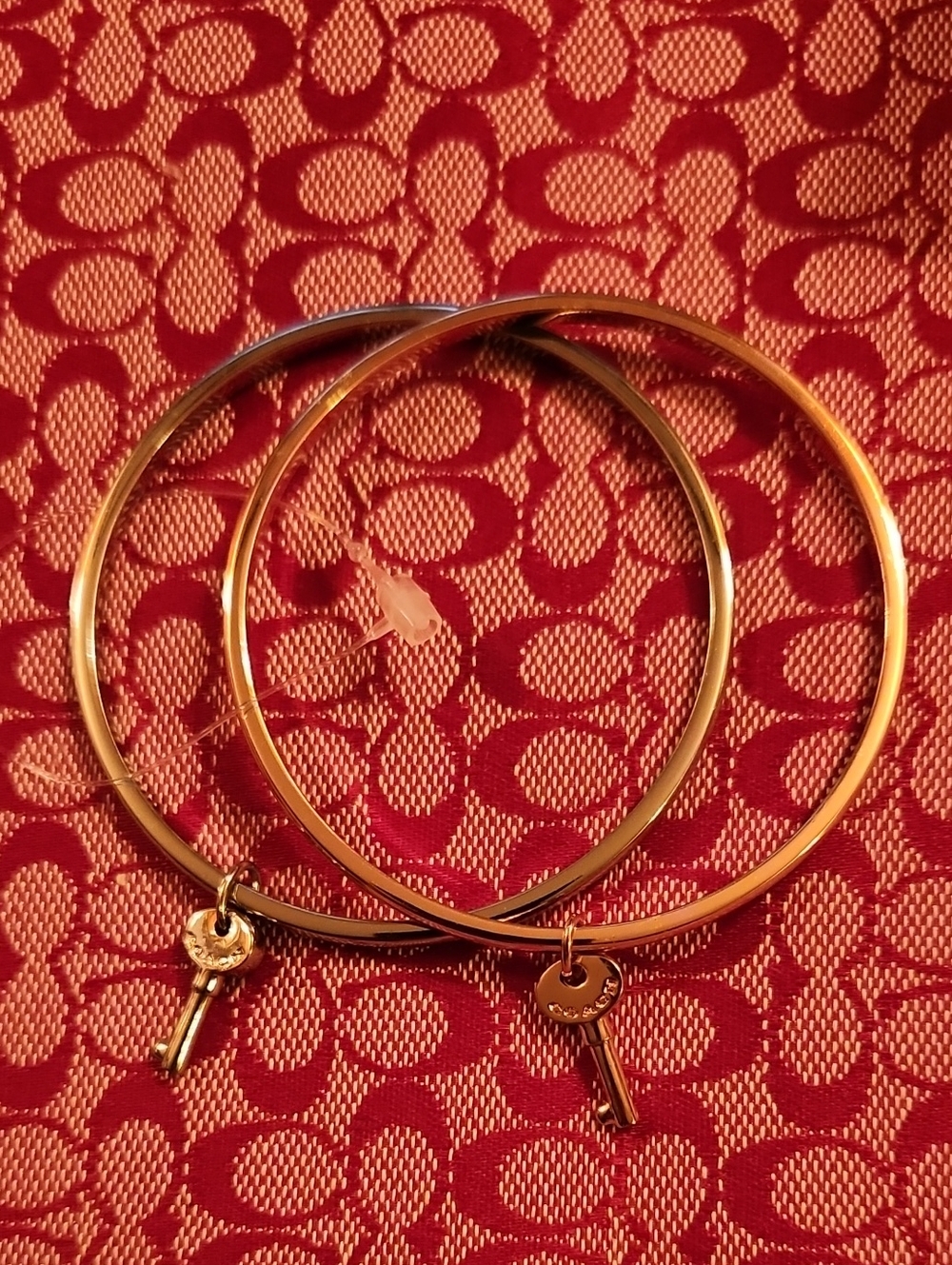 Coach Gold-Tone Hoop Bracelets Bangle Charm Women's Jewelry.Gold & Rose Color